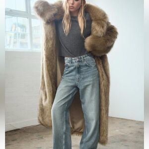 LAST ONE Zara extra long faux fur coat M/L